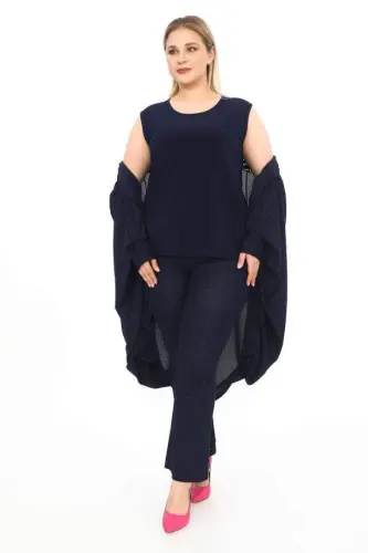 Bat Sleeve Jacket; Pants Blouse Evening Dress Set - 5