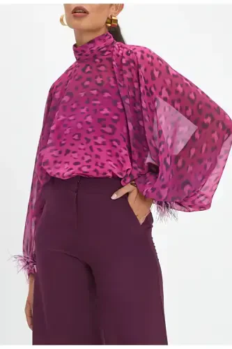 Bat Sleeve Leopard Print Fuchsia Blouse 39112 - SERPIL (1)
