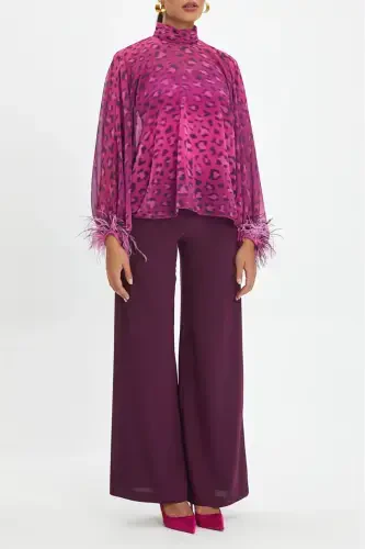 Bat Sleeve Leopard Print Fuchsia Blouse 39112 - 4