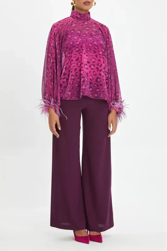 Bat Sleeve Leopard Print Fuchsia Blouse 39112 - 4