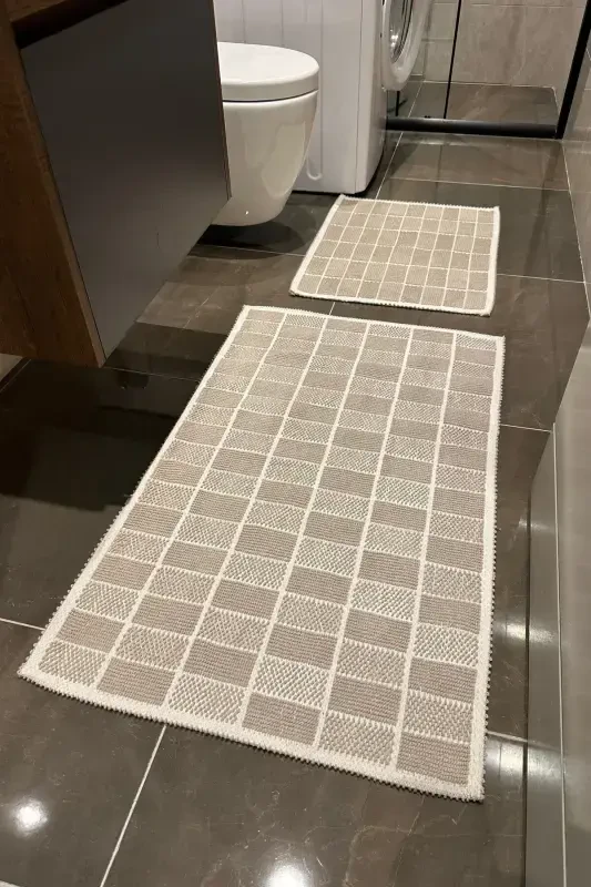 Bath Mat Cotton Textured Water Absorbent Bath Rug Machine Washable Bath Mat-Coffee - CENTER AVM