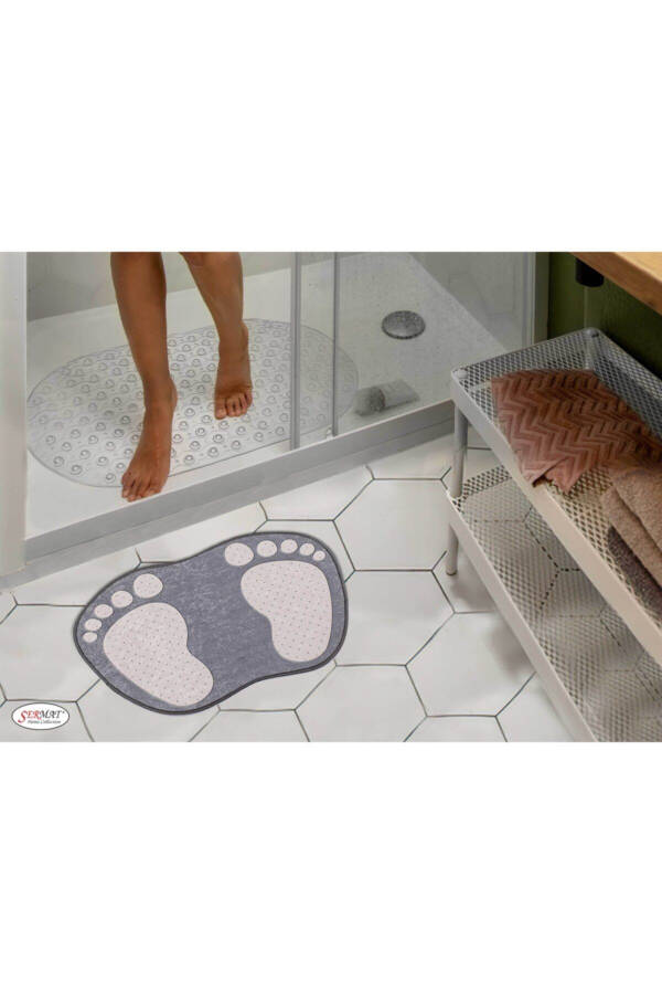 Bath Mat with Suction Cups and Shaped Foot Mat 2 Piece Bathroom Set - 1