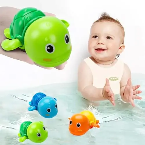 Bath o'yinchoqlari, 1-3 yoshli bolalar uchun yoqimli suzuvchi toshbaqa vannasi o'yinchoqlari, 1 yoshli o'g'il qiz sovg'alari uchun suv havzasi suzuvchi o'yinchoqlari, chaqaloqlar uchun vannalar o'yinchoqlari, 3 dona - 1