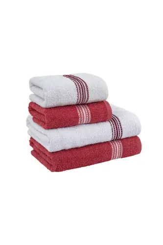 Bath Towel Set 4 Pcs Bordeaux-White Elvin - Soft Texture, Quick Drying (70X140 X2 /50X90CM X2 CM)-BORDEAUX - 1