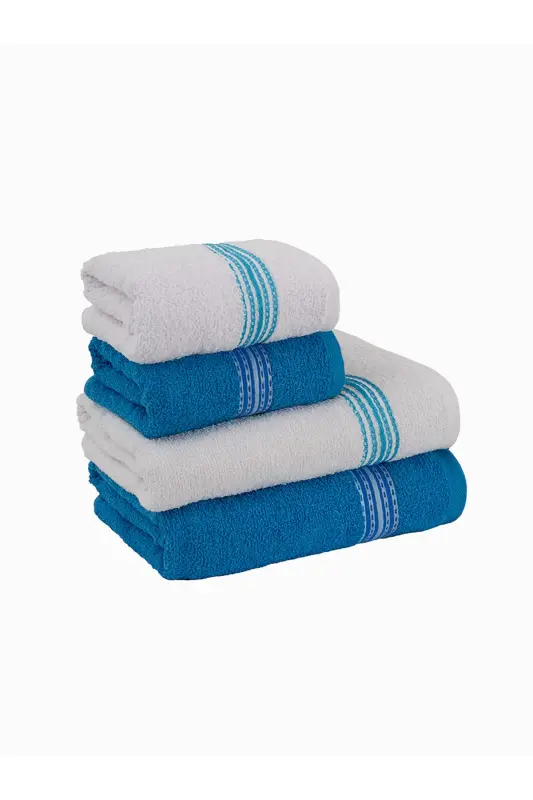 Bath Towel Set 4 Pcs Turquoise-White Elvin – Soft Texture, Quick Dry (70X140 X2 /50X90CM X2 CM)-TURQUOISE - 2