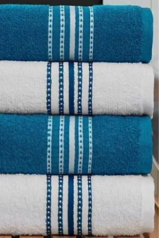 Bath Towel Set 4 Pcs Turquoise-White Elvin – Soft Texture, Quick Dry (70X140 X2 /50X90CM X2 CM)-TURQUOISE - 5