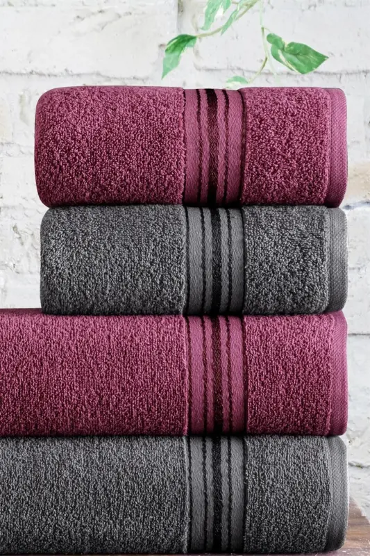 Bath Towel Set Turkish Hamam Set 4 Pieces - Purple Anthracite - 2