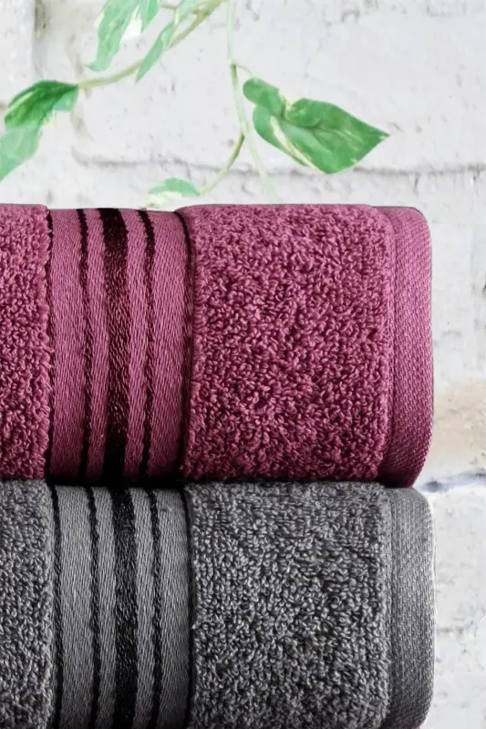 Bath Towel Set Turkish Hamam Set 4 Pieces - Purple Anthracite - 3