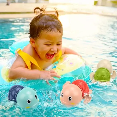 Bath Toys, 6 Pack Swimming Turtle Baby Bath Toys for Toddler 1-3, Water Pool Floating Wind Up Toys for 1 Year Old Boy Girl Gifts, Infant Toddlers Kids Bathtub Toys - 3