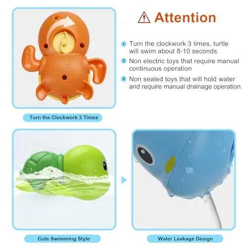 Bath Toys, Cute Swimming Turtle Baby Bath Toys for Toddler 1-3, Water Pool Floating Wind Up Toys for 1 Year Old Boy Girl Gifts, Infant Toddlers Kids Bathtub Toys, 3 Pack - 4