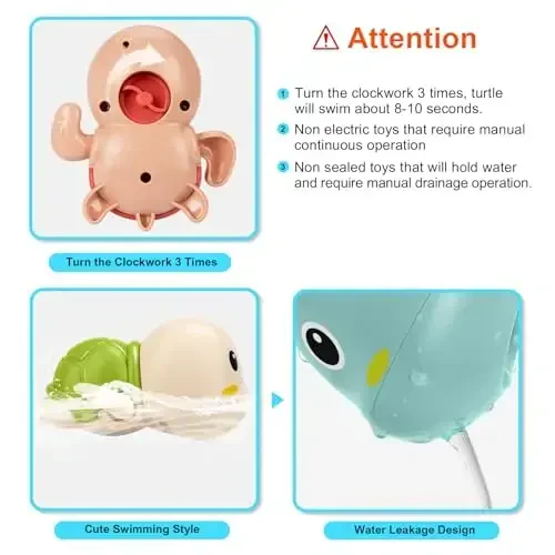Bath Toys for Toddlers 1-3 Year Old Boys Gifts,Swimming Turtle Bath Toys, Floating Wind-up Bathtub Toys for Baby, Toddler Pool Water Toys for 1 2 3 4 Year Old Boys Girls Gifts - 4