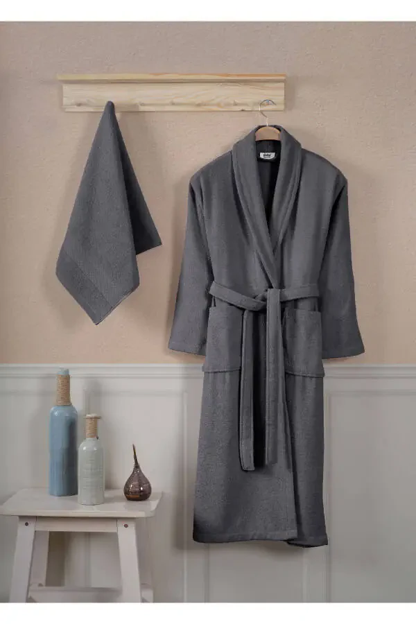 Bathrobe Set 100% Cotton Certified Shawl Collar Bathrobe - 1