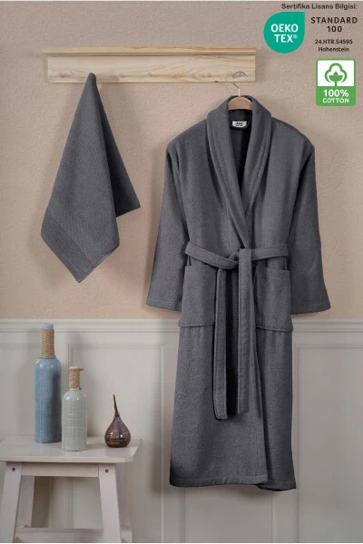 Bathrobe Set 100% Cotton Certified Shawl Collar Bathrobe - 6