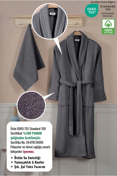 Bathrobe Set 100% Cotton Certified Shawl Collar Bathrobe - 7