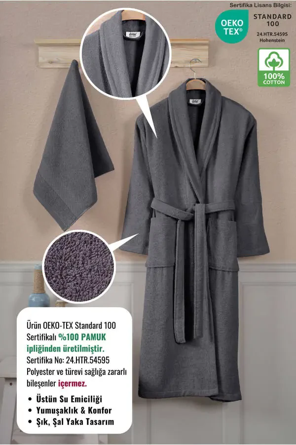 Bathrobe Set 100% Cotton Certified Shawl Collar Bathrobe - 7