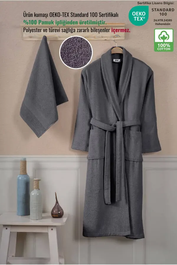 Bathrobe Set 100% Cotton Certified Shawl Collar Bathrobe - 8