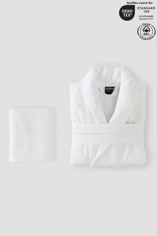 Bathrobe Set 100% Cotton Certified Shawl Collar Bathrobe - 1