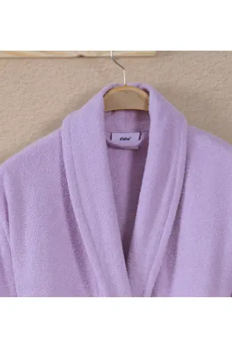 Bathrobe Set 100% Cotton Certified Shawl Collar Bathrobe Head Towel Set 2 Pieces Lilac-Lilac - 5