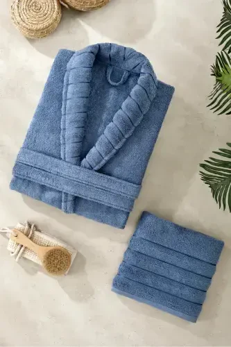 Bathrobe - Towel Set Carla-Blue - 1