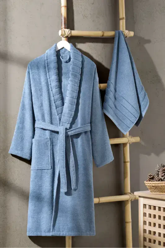 Bathrobe - Towel Set Carla-Blue - 2