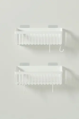 Bathroom Adhesive Shower Shelf, 2 Pack Bathroom Organizer Caddy Shower Shelf Shampoo Holder, Plastic - 3