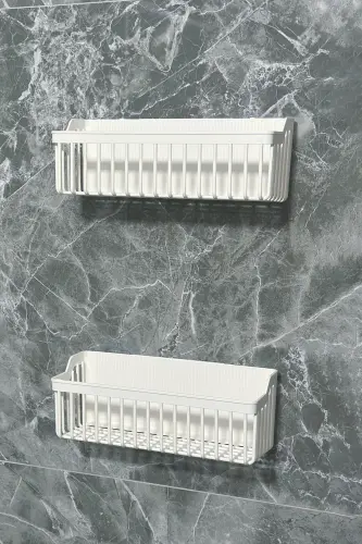 Bathroom Adhesive Shower Shelf, 2 Pack Bathroom Organizer Caddy Shower Shelf Shampoo Holder, Plastic - 6