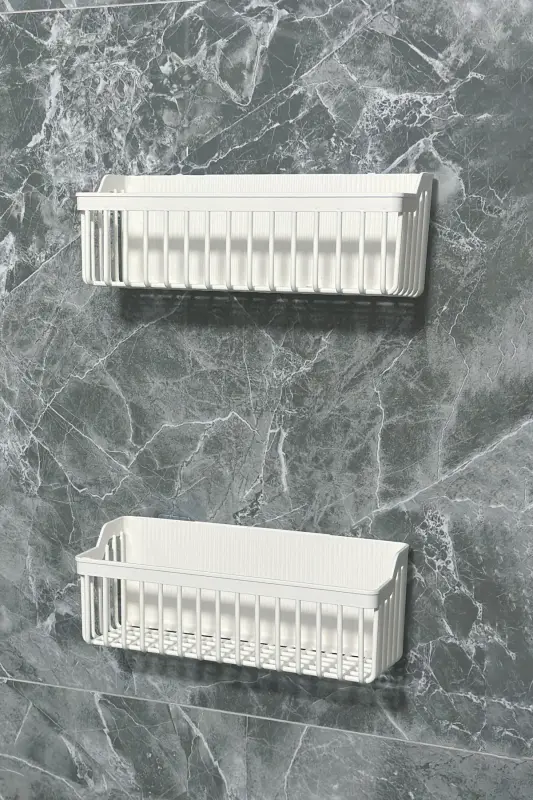 Bathroom Adhesive Shower Shelf, 2 Pack Bathroom Organizer Caddy Shower Shelf Shampoo Holder, Plastic - 6