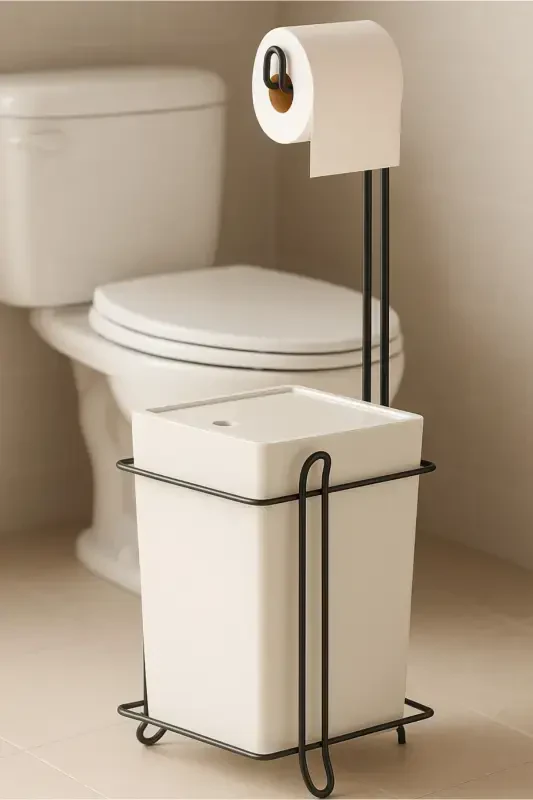 Bathroom Kitchen Trash Can Metal Stand Toilet Paper Holder Set - 1