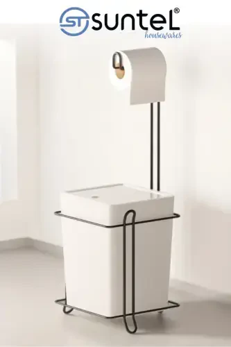 Bathroom Kitchen Trash Can Metal Stand Toilet Paper Holder Set - Modazone (1)