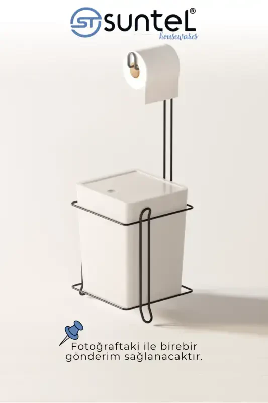 Bathroom Kitchen Trash Can Metal Stand Toilet Paper Holder Set - 4