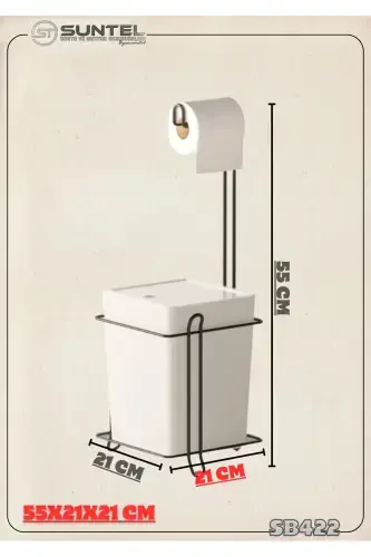 Bathroom Kitchen Trash Can Metal Stand Toilet Paper Holder Set - 5