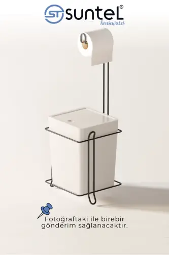 Bathroom Kitchen Trash Can Metal Stand Toilet Paper Holder Set - 4