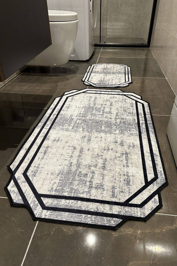 Bathroom Mat Bath Rug Washable Non-Slip Base Gray Black Water Absorbent Mat Set - 10