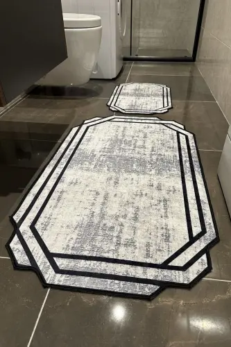 Bathroom Mat Bath Rug Washable Non-Slip Base Gray Black Water Absorbent Mat Set - 5