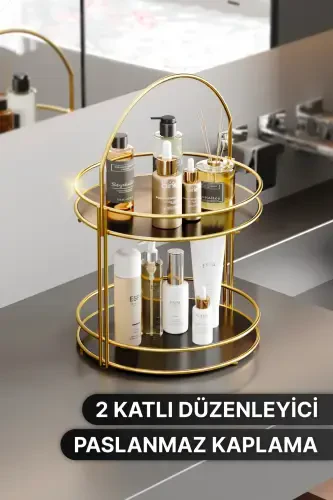 Bathroom Organizer Cosmetic Jewelry Towel Rack Stand 2 Tier 40cm - BINO (1)