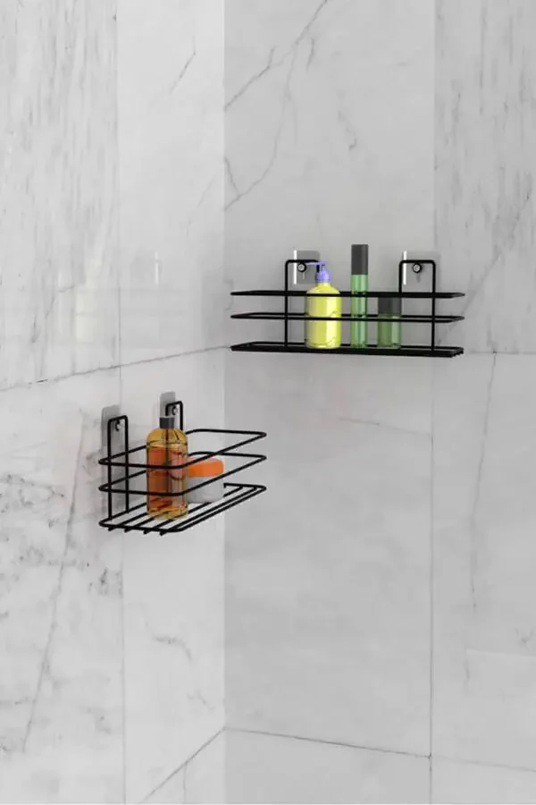 Bathroom Organizer Shampoo Holder Soap Dish Adhesive 2 Pieces Bathroom Shelf Matte Black Shower Shelf Organizer - 2