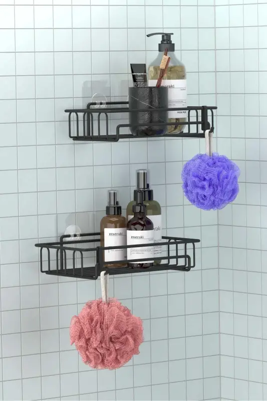 Bathroom Organizer Shampoo Shelf Bathroom Shower Shelf 2 Pieces Bathroom Shelf Matte Black St242h - 3