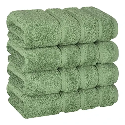 Bathroom uchun American Soft Linen hashamatli qo'l sochiqlari, 600 GSM og'ir vazn 16x28 o'lcham 100% paxta turk 4 qismli qo'l yuz sochiq to'plami, Sage Green qo'l sochiqlari 