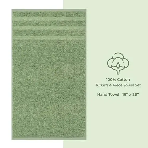 Bathroom uchun American Soft Linen hashamatli qo'l sochiqlari, 600 GSM og'ir vazn 16x28 o'lcham 100% paxta turk 4 qismli qo'l yuz sochiq to'plami, Sage Green qo'l sochiqlari - 4