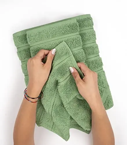 Bathroom uchun American Soft Linen hashamatli qo'l sochiqlari, 600 GSM og'ir vazn 16x28 o'lcham 100% paxta turk 4 qismli qo'l yuz sochiq to'plami, Sage Green qo'l sochiqlari - 5