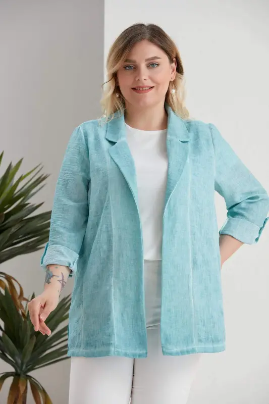 Batik ceket s двубортным воротником больших размеров, бирюзовый - 6
