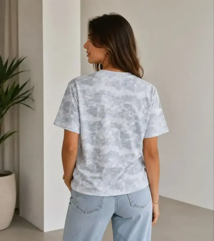 Batik Desenli Tişört Bisiklet Yaka Kısa Kol Regular Fit T-shirt - Gri - 2