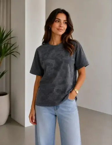 Batik Desenli Tişört Bisiklet Yaka Kısa Kol Regular Fit T-shirt - Siyah - 3