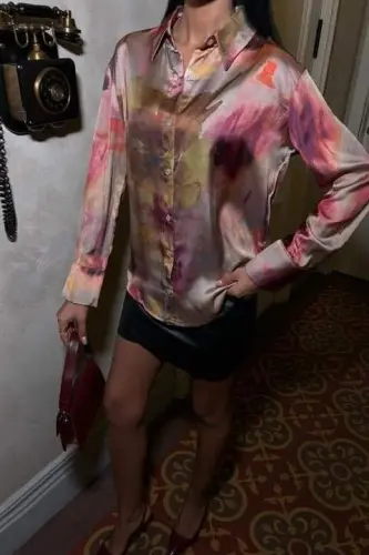 Batik Patterned Satin Shirt 3445 - 3