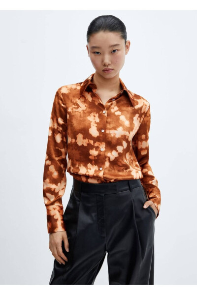 Batik Print Satin Shirt - MANGO