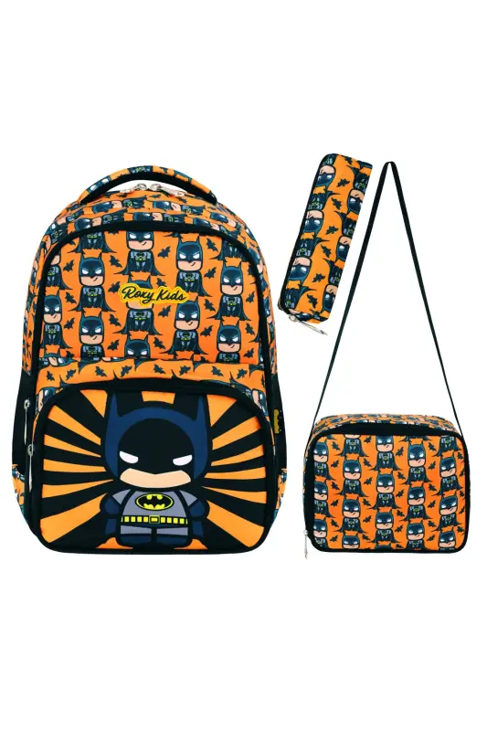 Batman 3'li Set Boshlang'ich Maktab Sumkasi, Termal Tushlik Sumkasi Va Qalam Qutisi Seti-Qora - 1