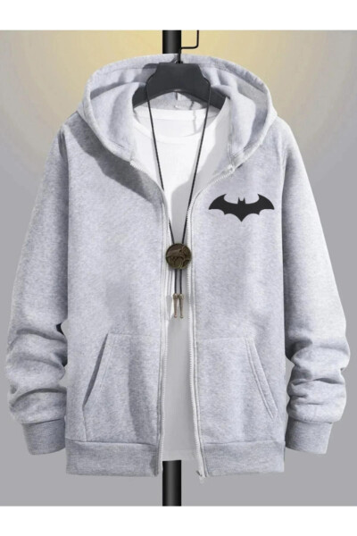 Batman logosi bosilgan kapşonli fermuarli ko'ylagi 
