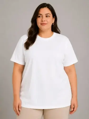 Battal Big Size Basic Tişört Bisiklet Yaka Rahat Kalıp T-Shirt - Beyaz - 1