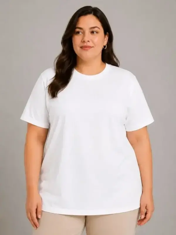 Battal Big Size Basic Tişört Bisiklet Yaka Rahat Kalıp T-Shirt - Beyaz - 1