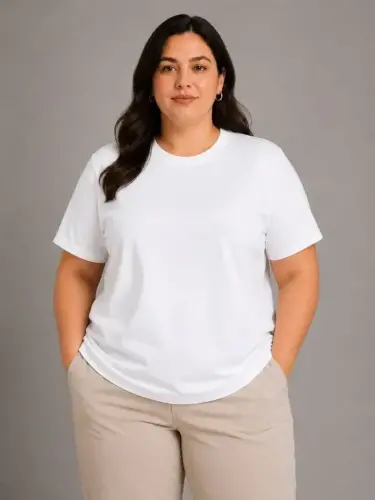 Battal Big Size Basic Tişört Bisiklet Yaka Rahat Kalıp T-Shirt - Beyaz - 3